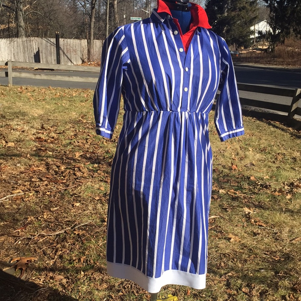 Retro striped midi dress button down Small - Picture 2 of 8